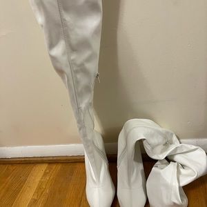 White Knee high boots